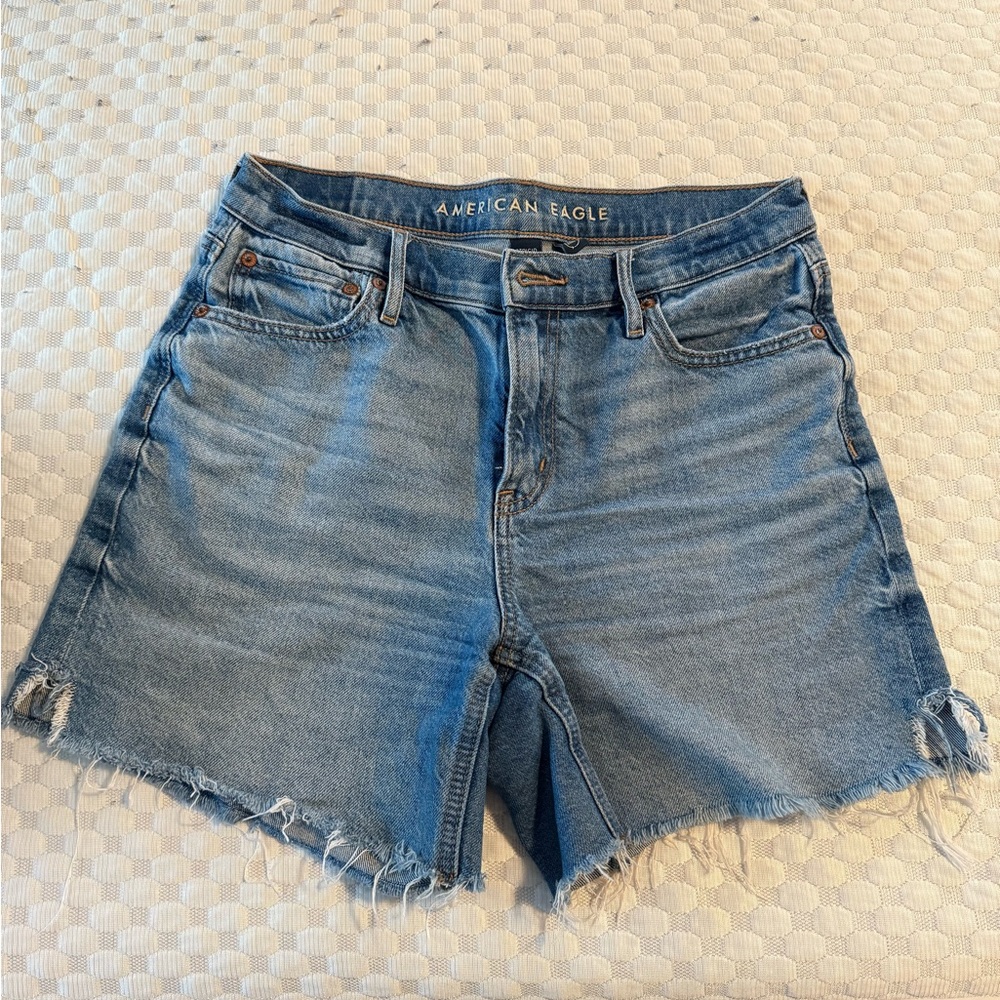 American Eagle Outfitters Light Blue Frayed Jean Shorts Relaxed Fit